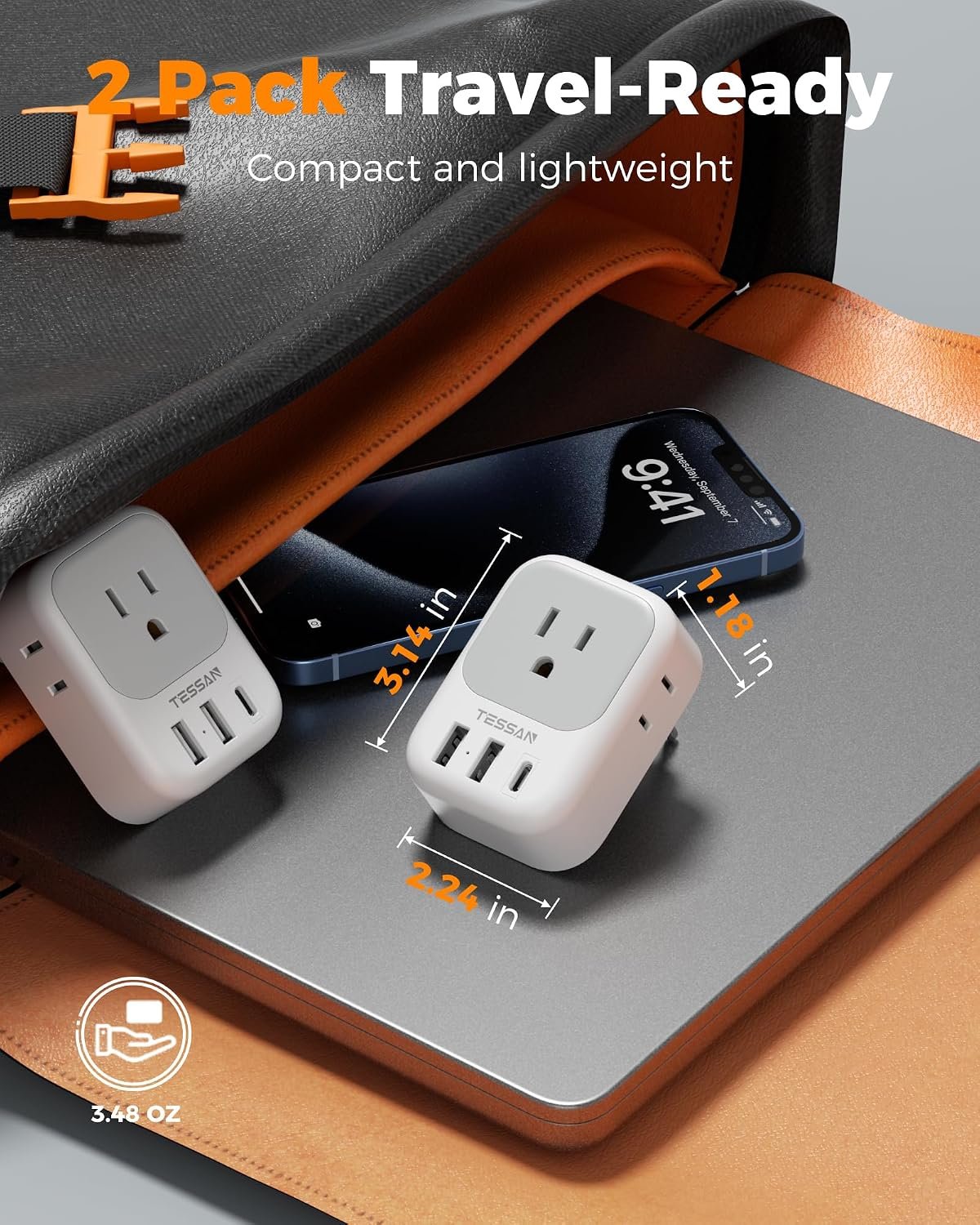TESSAN European Travel Plug Adapter 2 Pack, Type C Plug - Image 5