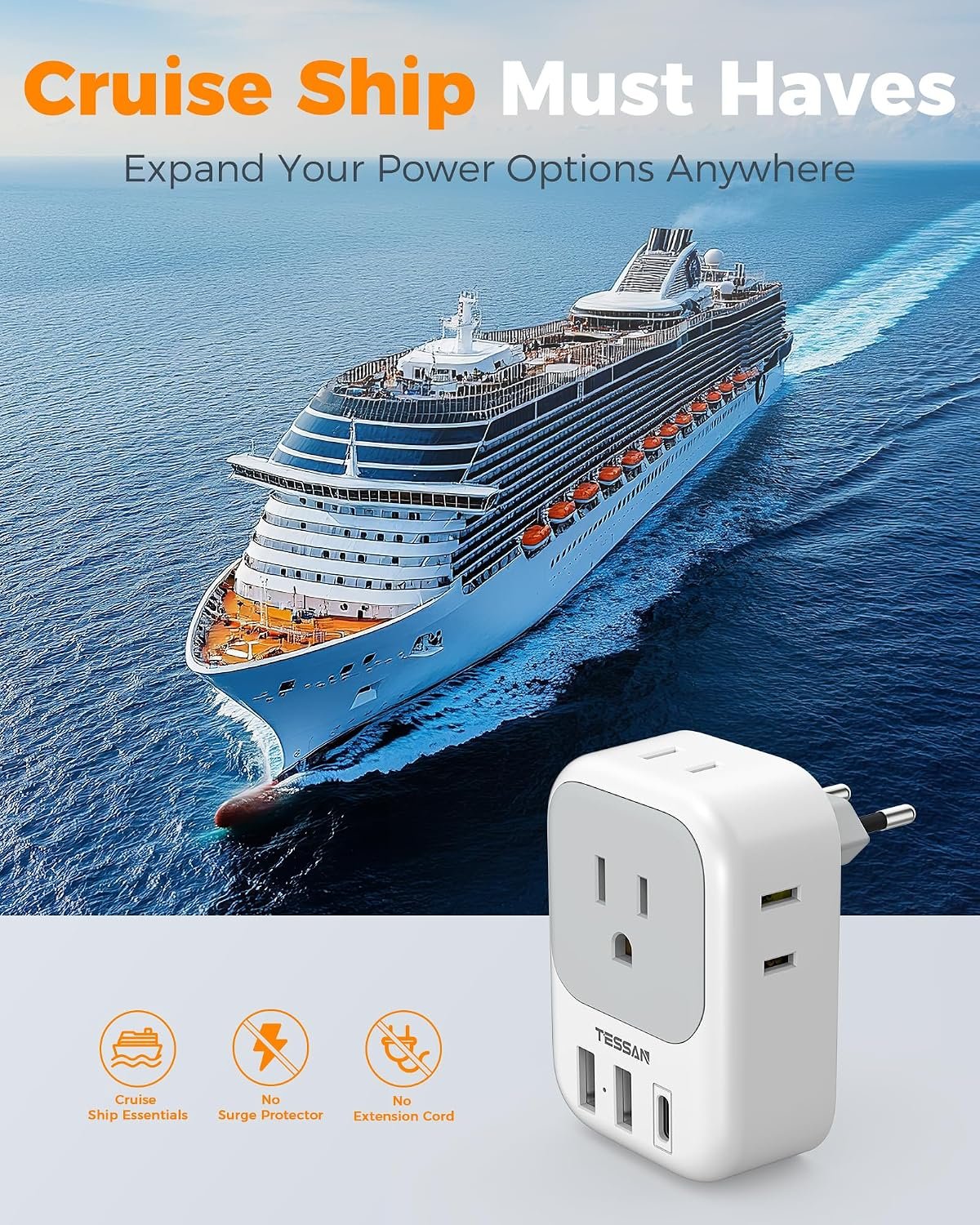 TESSAN European Travel Plug Adapter 2 Pack, Type C Plug - Image 7