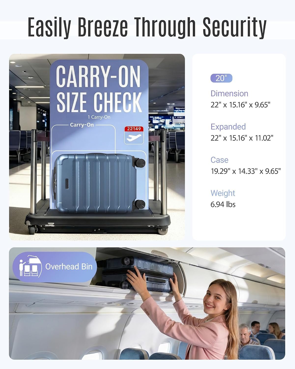 LIGHT FLIGHT Carry On Luggage 22x14x9 Airline Approved Suitcase,Royal Blue - Image 5
