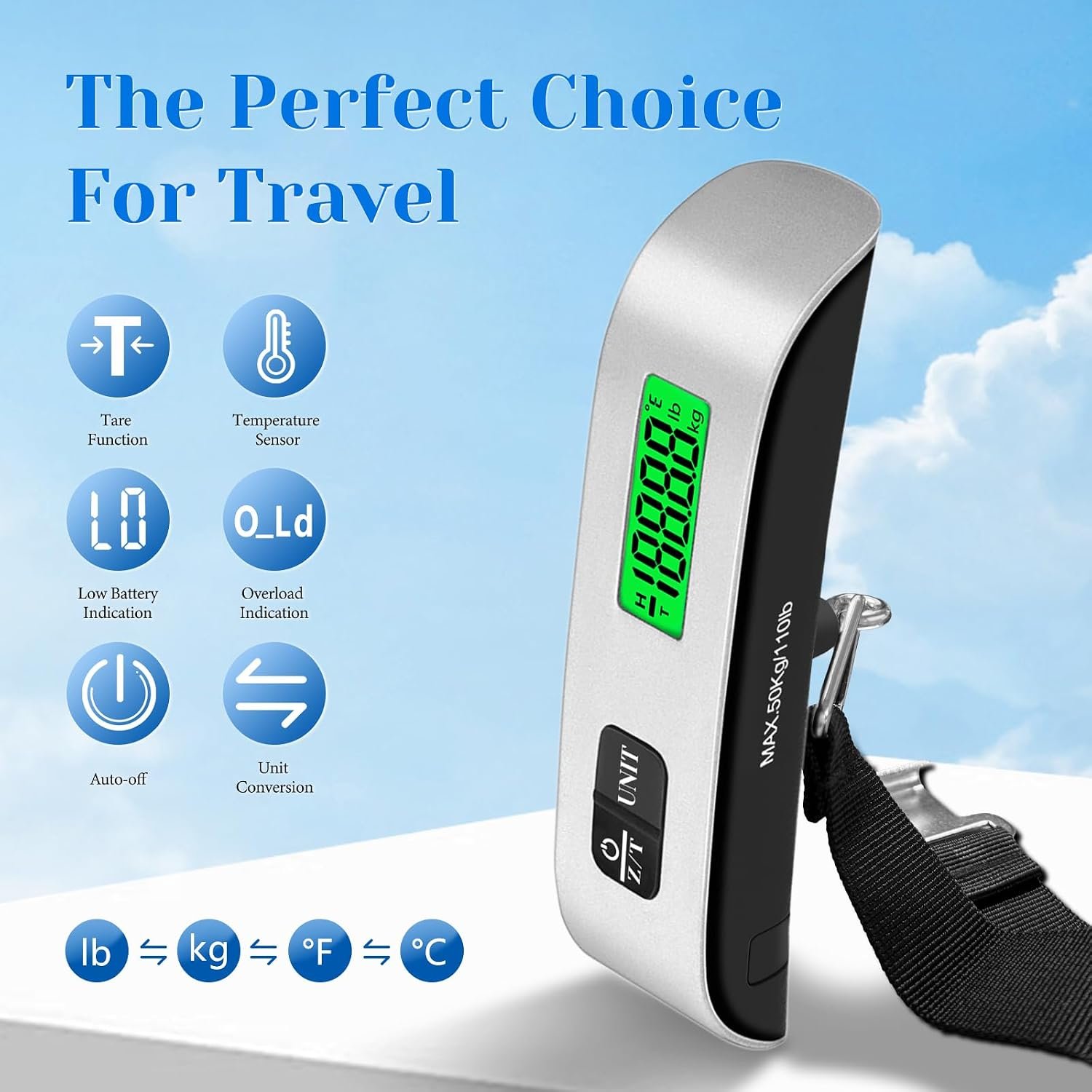 Luggage Scale, 110lb/50kg Portable Luggage Weight Scale, Silver - Image 3