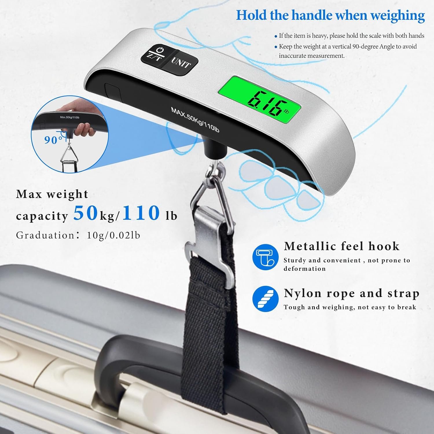 Luggage Scale, 110lb/50kg Portable Luggage Weight Scale, Silver - Image 4