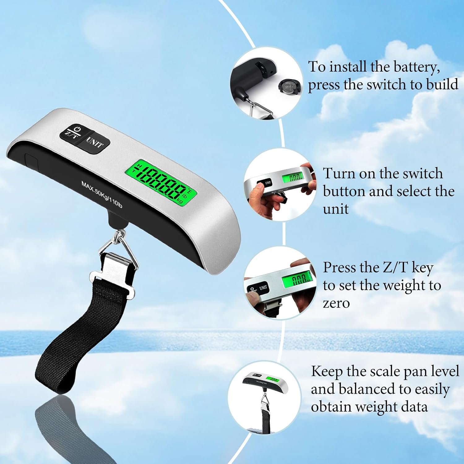 Luggage Scale, 110lb/50kg Portable Luggage Weight Scale, Silver - Image 5