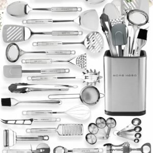 Home Hero 54-Piece Stainless Steel Kitchen Utensils Set – Heat-Resistant Nonstick Silicone & Stainless Steel Cooking Utensils – Complete Tools with Slotted Spoon & Pasta Spoon – Pack of 54, Silver Home Hero 54-Piece Stainless Steel Kitchen Utensils Set – Heat-Resistant Nonstick Silicone & Stainless Steel Cooking Utensils – Complete Tools with Slotted Spoon & Pasta Spoon – Pack of 54, Silver