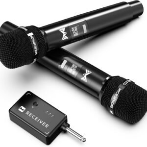 Microphone Wireless One to One Chip Connection, 40 Hour Battery, 200 Feet Plug and Play, Ergonomic Design, Low Latency Microphone for Sing, Speech, Party (Black) (1)