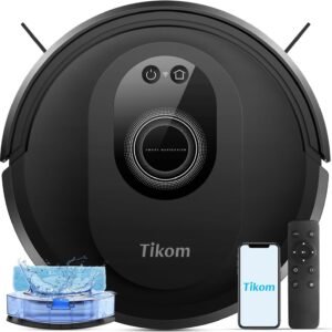 Tikom Robot Vacuum and Mop Combo, 5000Pa Robotic Vacuum Cleaner, 150 Min Max, App & Remote Control, Ideal for Hard Floor, Carpet, Pet Hair, Self-Charge(G8000 Max) Tikom Robot Vacuum and Mop Combo, 5000Pa Robotic Vacuum Cleaner, 150 Min Max, App & Remote Control, Ideal for Hard Floor, Carpet, Pet Hair, Self-Charge(G8000 Max)
